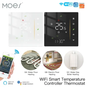 Termostato WiFi Regolatore di temperatura ambiente wireless per acqua/riscaldamento a pavimento elettrico Caldaia a gas Umidità Tuya Funziona con Alexa