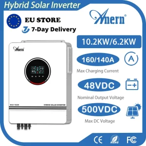 Anern 10.2KW/6.2KW MPPT inverter solare ibrido 48V doppio ingresso fotovoltaico inverter solare MPPT integrato 160A 220VAC regolatore di carica solare