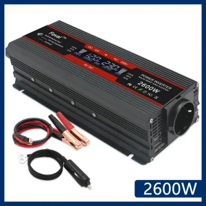 Convertitore di potenza 1500W/2000W/2600W Display LCD DC 12V a AC 220V Solar 2 USB Trasformatore per auto Converti presa UE Onda sinusoidale modificata
