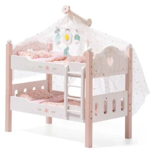Robotime roboc Baby Doll letti a castello per bambole da 18 pollici American Girl Doll Furniture Toy con biancheria da letto letti in legno rosa 2 pezzi