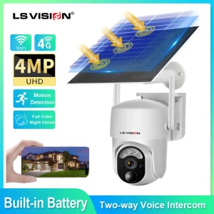 LS VISION 4G SIM telecamera solare 2K WiFi Outdoor Wireless pannello solare PIR rilevamento umano secuty Cam Ubox