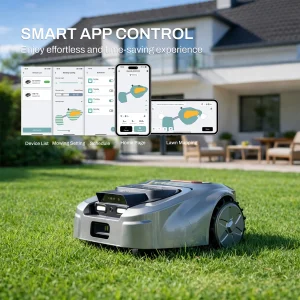 Robot Tagliaerba Wireless per 2500m² Senza Filo Perimetrale con RTK e Visione AI, Pianificazione del Percorso a Zig-Zag, 4 Dischi di Taglio + 12 Lame Incluse