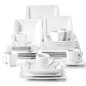 MALACASA Blance 30/60PCS Set da pranzo in porcellana bianca con 6 * tazze, piattini, piatti da Dessert per zuppa di cena Set in ceramica per 6/12 persone