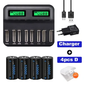 Batteria ricaricabile CITYORK 1.2V LR20 D dimensioni 10000mAh Tipo D R20 Batteria NIMH + Caricatore intelligente LCD per batterie AA AAA CD 9V