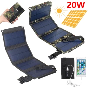 Pannello solare pieghevole da 20 W 5 V Celle del pannello solare USB portatili impermeabili per campeggio all’aperto Escursionismo Banca di alimentazione del telefono di emergenza