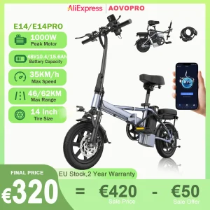 2025 Nuovo AOVOPRO E14/E14Pro Bici Elettrica 1000W Motore di Picco 14 pollici 48V 15.6Ah 62km Lungo Raggio 35 km/h Pieghevole con App EBike