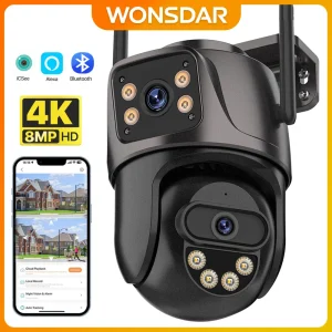 WONSDAR 4K PTZ WIFI Telecamera Dual Lens Doppio Schermo Telecamera IP Esterna HD Auto Tracking Protezione di Sicurezza CCTV Sorveglianza iCSee
