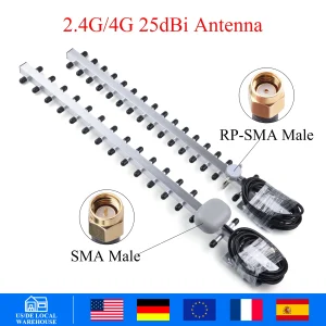 Antenna Yagi WiFi dual-band 4G/2.4G US/DE 25dBi ad alto guadagno compatibile con connettori maschio RP-SMA/SMA resistenti alle intemperie con cavo