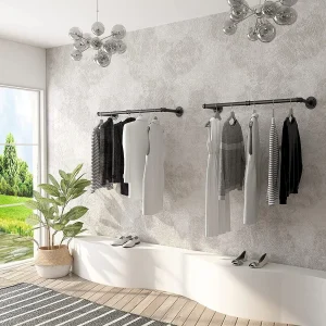 Confezione da 2 porta abiti per tubi industriali Porta abiti da parete Porta tubi per indumenti da parete Organizzatore per armadio in ferro Asta per appendere indumenti