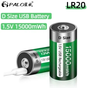 PALO Batteria ricaricabile da 1,5 V D Tipo-C Ricarica USB Batterie agli ioni di litio LR20 Batteria al litio R20 per stufa a gas riscaldatore