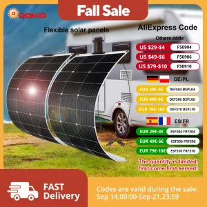 DOKIO 18V 100W/200W/400W Pannelli solari flessibili Pannello solare monocristallino impermeabile Campeggio RV Carica domestica 12V