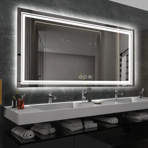 Specchio da bagno rettangolare extra large LED Vanity Dimmerabile retroilluminato Memoria antiappannamento con frontale e retroilluminazione infrangibile