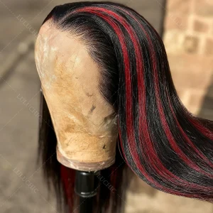 Parrucca diritta nera con biondo rosso con osso evidenziatore Parrucca senza colla 5×5 Capelli umani Ombre Parrucca prepizzicata color bordeaux Wear and Go