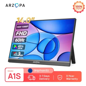 ARZOPA 14 pollici 1920x1080P IPS Mini Monitor portatile Secondo schermo esterno con USB C HDMI per Mac/Laptop/PC/Switch/PS/Xbox A1S