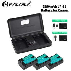 2850mAh LP E6 LPE6 LP-E6 E6N batteria + LCD doppio caricatore per Canon EOS 6D 7D 5D Mark II III IV 5D 60D 60Da 70D 80D 90D 5DS R5 R6