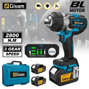 Avvitatore a impulsi elettrico brushless Gisam 2800N.M da 1/2 pollice, chiave dinamometrica a batteria, utensile elettrico compatibile con batteria Makita 18V
