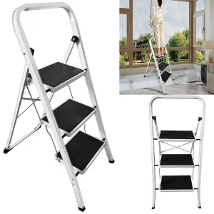 Scaletta pieghevole in acciaio a 3 gradini Sgabello compatto antiscivolo per carichi pesanti per casa/cucina/pulizia/oggetti in garage/viaggio in carota