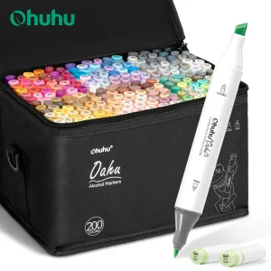 Ohuhu Oahu Set di pennarelli a 200 colori Pennarelli per arte alcol Doppia punta Penna in feltro Schizzo Disegno Graffiti Manga Materiale scolastico d’arte