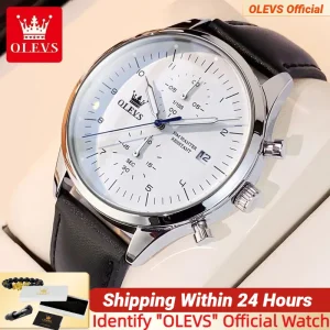 OLEVS orologi da uomo originali di lusso Top Brand cinturino in pelle al quarzo maschio WirstWatch impermeabile data Business orologio al quarzo per uomo