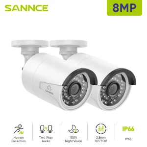 Telecamera di sicurezza IP PoE SANNCE 2Pcs 4K 8MP per PoE NVR, telecamere resistenti alle intemperie per esterni con led IR intelligenti, visione notturna