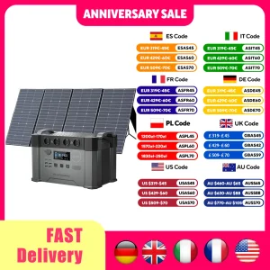 Generatore solare ALLPOWERS S2000 Pro con pannello solare da 400 W, 4 prese CA da 2400 W, centrale elettrica portatile da 2400 W per camper di backup domestico