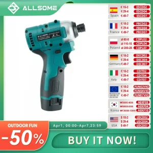 Allsome Cordless agli ioni di litio da 12 Volt 1/4 pollici. Cacciavite esagonale Kit Driver tascabile 12V con 1 batteria, caricabatterie