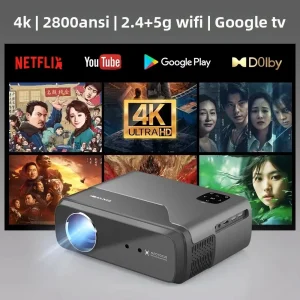 [Google TV Android] Proiettore portatile 4k con messa a fuoco automatica 2.4G + 5G WiFi 2800ANSI proiettore NFC TOF home theater proiettore esterno