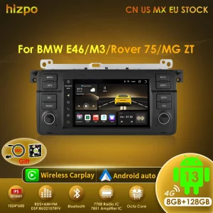 Hizpo 8 Core Android 13 Autoradio Multimediale Per BMW E46 M3 Rover 75 Coupé 318/320/325/330/335 GPS CarPlay AUTO 4G di Navigazione