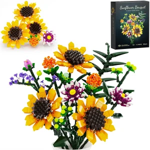 Bouquet di girasoli Fiori Set di blocchi di costruzione Decorazioni per la casa Collezione botanica Giocattoli di mattoni per adulti Regalo di Natale per la festa della mamma