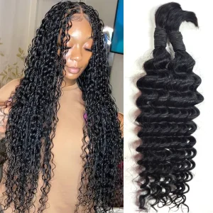Capelli intrecciati sfusi Capelli umani al 100% Onda profonda Nessuna trama Fasci brasiliani Trecce Estensione Fasci di capelli umani ricci per trecce Boho