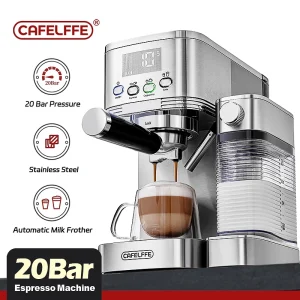 Cafelffe Macchine per caffè espresso completamente automatiche Schiuma di latte automatica Caffè macinato Acciaio inossidabile Macchina per cappuccino Cafeteria 20Bar