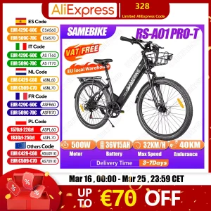 SAMEBIKE RS-A01 PRO Bicicletta elettrica 500W 36V15AH Bici elettrica da città 26 pollici Montagna Forcella anteriore e sedile Doppia sospensione Ebike