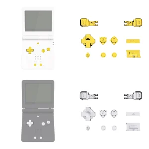 eXtremeRate Set completo di pulsanti in oro cromato e argento cromato, pulsante ABL R Pulsante di accensione/spegnimento del volume Tasto D-pad per console GBA SP