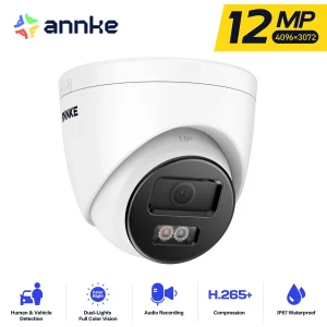ANNKE 12MP Outdoor Smart Dual Light PoE Telecamera di sicurezza Visione notturna a colori IR Microfono incorporato IP67 Smart Home H.265 +