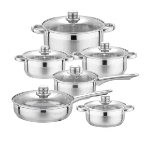 Set di pentole da cucina Velaze Set da 12 pezzi Set di pentole e padelle in acciaio inossidabile, cassaforte a induzione, casseruola, casseruola, con coperchio in vetro