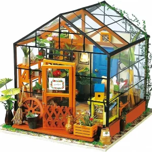 Robotime Mini Green House Cathy’s Flower House Kit di mobili in miniatura in legno per casa delle bambole fai-da-te con LED I migliori regali di compleanno