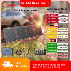Pannello solare pieghevole flessibile portatile Dokio 100/160/200/300W 18V con kit controller 12V per la ricarica della batteria da campeggio