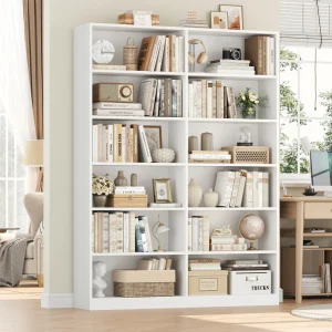 Getone Scaffale per libri alto in legno per soggiorno Scaffale con 12 scomparti per studio home office 120x30x188,7 cm bianco/nero/rovere