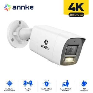 Annke 8MP 4K HD Telecamera di sicurezza IP Poe Dual Light Audio Telecamera bullet fissa Rilevazione veicolo umano Archiviazione SD 256G ONVIF IP67