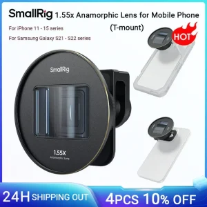 Obiettivo anamorfico SmallRig 1.55x per telefono cellulare per gabbia per telefono con montaggio a T per iPhone 15 14 13 12, per Samsung S22 S21 Series -3578B
