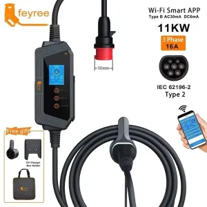 Feyree Type2 Cavo Caricatore EV portatile 11KW 16A 3P Caricatore per auto Wi-Fi APP Controllo EVSE Scatola di ricarica Spina CEE per veicolo elettrico