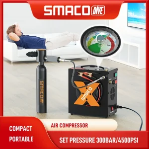 SMACO Compressore d’aria 4500psi/30mpa Compressore d’aria ad alta pressione Scuba Tank Pompa Hpa Senza olio 12v Dc 220v Ac Separatore acqua/olio