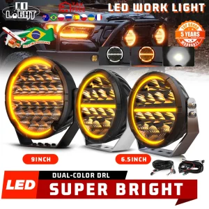 CO LIGHT New Led Work Light Bar 2PCS 9 “Round Spot Flood DRL Off Road Fog Driving Roof Bumper per SUV Truck UTV ATV 4×4 12V 24V