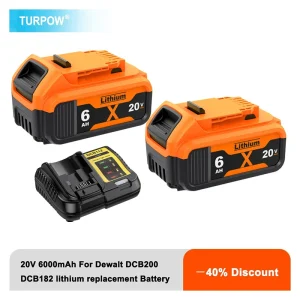Turpow DCB200 20V 6000mAh Batteria di ricambio al litio per Dewalt 18V DCB184 DCB200 DCB182 DCB180 DCB181 DCB182 DCB201 DCB206