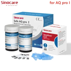 Sinocare 50/100/200/400 pz Strisce Tester Strisce Reattive Lancette per Misuratore di Glucosio nel Sangue AQ Pro I Sicuro