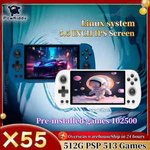 POWKIDDY X55 Console per lettore video di giochi portatile retrò Schermo HD da 5,5 pollici RK3566 Sistema Linux open source Bluetooth 512G PSP Regalo