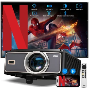 Proiettore Video DESS 2G 32G 4K C5 Pro Full HD 1080P Android per Home Theater, Proiezione Film e Riunioni, Beamer BT5.2 con Auto Focus