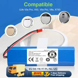 Batteria al litio da 14,8 V 2600 mAh per ILIFE V3s Pro V50 V5s Pro V8s V80 Max B5 Max S5 Pro X750 Batteria per aspirapolvere robot