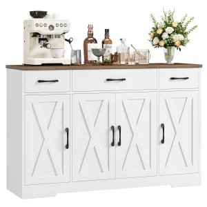 Credenza, 140 cm Breit Küchenschrank mit 2 Verstellbaren Regalen, Buffetschrank mit 3 Schubladen 4 Türen, Küchenbuffet leuk Wohn