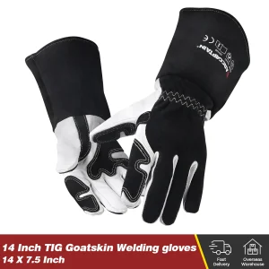 Guanto da saldatura ARCCAPTAIN da 14 pollici in pelle di capra premium, densità, comfort resistente alla puntura al calore per barbecue soldato domestico